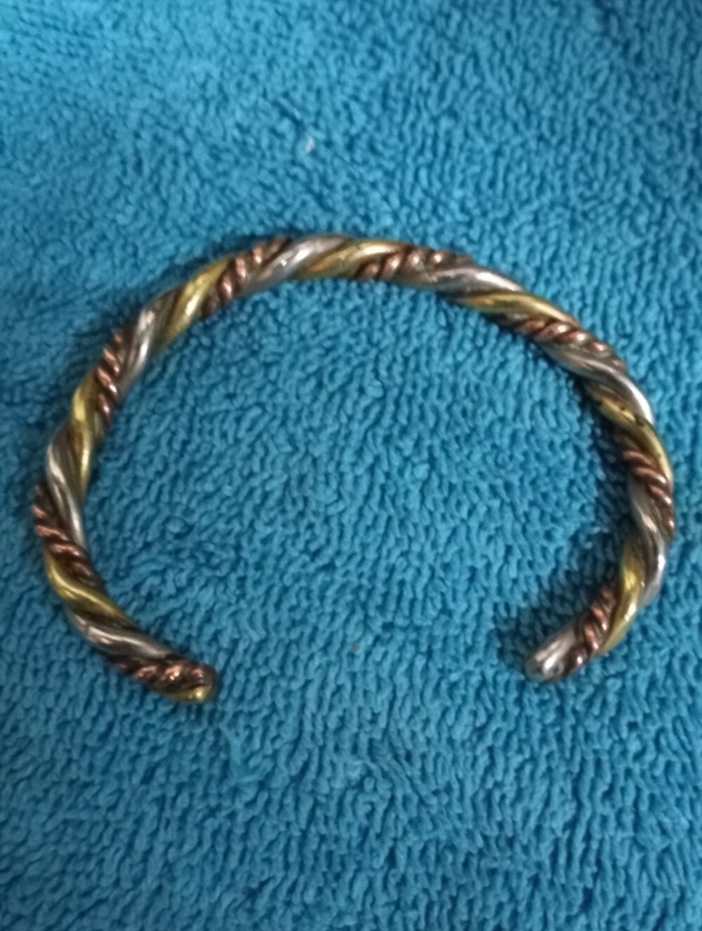 Twisted Tri-Tone Metal Cuff Bracelet - Gold, Copper, Silver